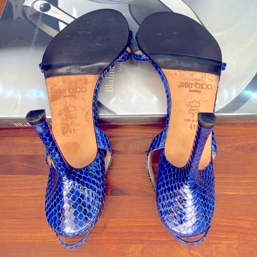 Jimmy Choo Blue Snakeskin Heels - Picture 7 of 10